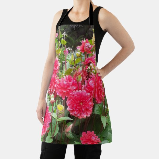 Deep Pink Dahlias Apron Schort (Insitu)