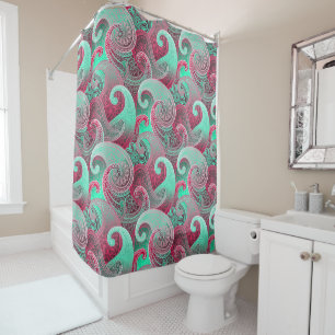Deep Pink en Aqua Paisley Boho Damask Pattern Douchegordijn