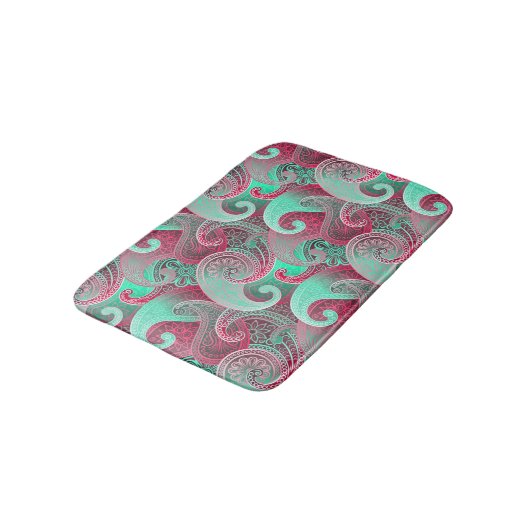 Deep Pink en Aqua Paisley Damask Pattern Badmat (Gekanteld)