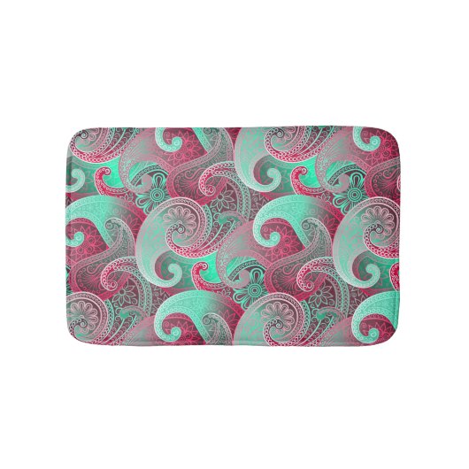 Deep Pink en Aqua Paisley Damask Pattern Badmat (Voorkant)