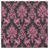 Deep Pink en Black Damask Print Fabric Stof (Close Up)