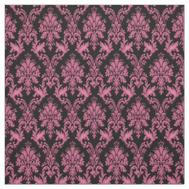 Deep Pink en Black Damask Print Fabric Stof