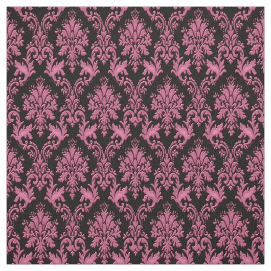 Deep Pink en Black Damask Print Fabric Stof (Swatch)