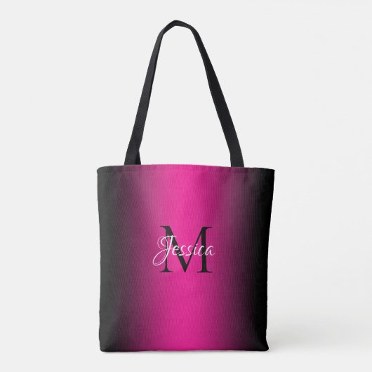 Deep Pink en Black Ombre Elegant Monogram Tote Bag (Achterkant)
