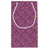 Deep Pink en Gold Damask Gift Bag Klein Cadeauzakje (Achterkant)