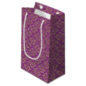 Deep Pink en Gold Damask Gift Bag Klein Cadeauzakje (Voorkant Gekanteld)
