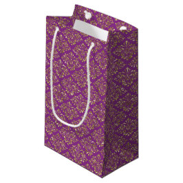 Deep Pink en Gold Damask Gift Bag Klein Cadeauzakje