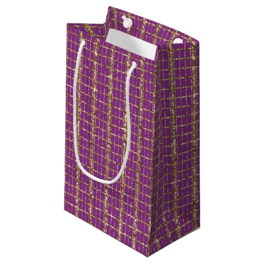 Deep Pink en Gold Stripes Gift Bag Klein Cadeauzakje (Voorkant Gekanteld)