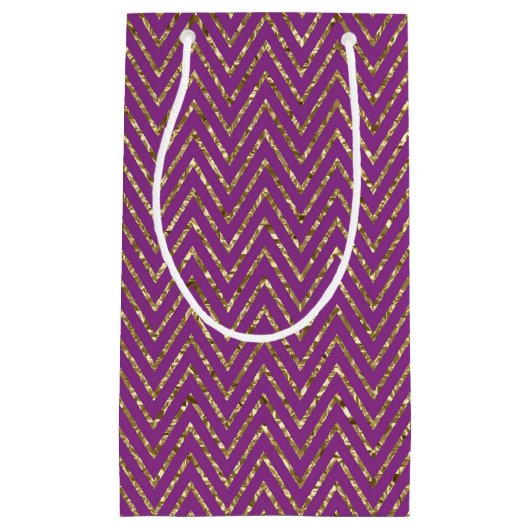 Deep Pink en Gold Zig-Zags Gift Bag Klein Cadeauzakje (Voorkant)