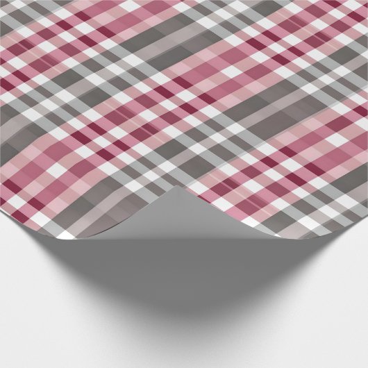  Deep Pink en Grey Fun Plaid Cadeaupapier (Hoek)