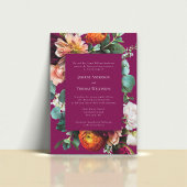 Deep Pink Floral Botanical Wedding Invitation Kaart