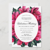 Deep Pink Floral Quinceanera Kaart (Voorkant)