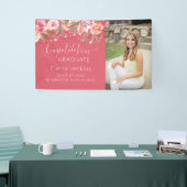 Deep Pink Floral String Light Afstuderen Banner (Beurs)