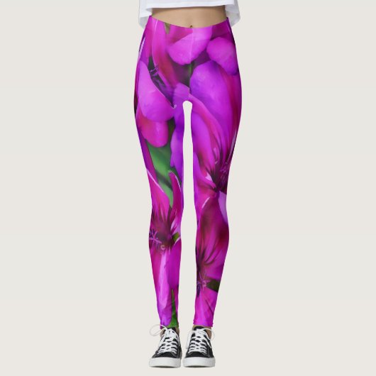 Deep Pink Floral Waterverf Style Art Leggings (Voorkant)