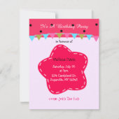 Deep Pink Flower and Stippen Birthday Invitation Kaart (Voorkant)