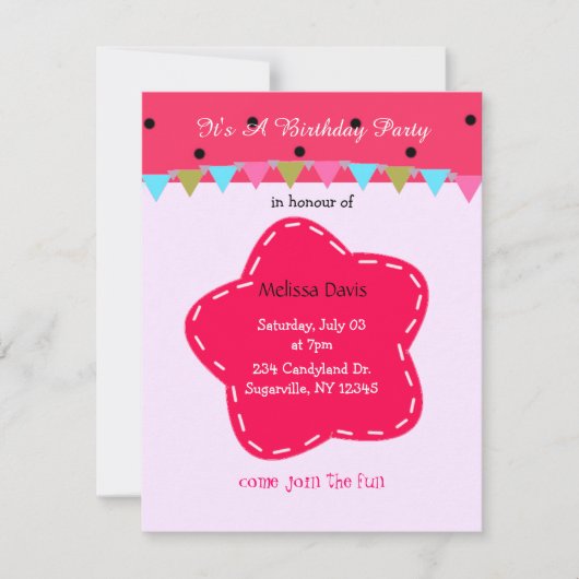 Deep Pink Flower and Stippen Birthday Invitation Kaart (Voorkant)