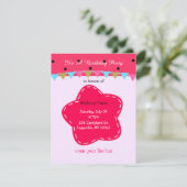 Deep Pink Flower and Stippen Birthday Invitation Kaart (Staand voorkant)