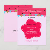 Deep Pink Flower and Stippen Birthday Invitation Kaart (Voorkant / Achterkant)