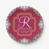Deep Pink Gold Lacy Monogram Vibrant Energy Papieren Bordje (Voorkant)