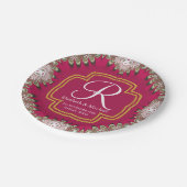 Deep Pink Gold Lacy Monogram Vibrant Energy Papieren Bordje (Gekanteld)