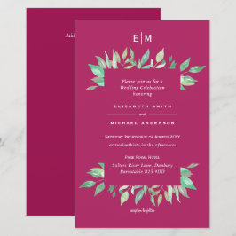 Deep Pink Greenery Leaves Budget Wedding nodigt ui