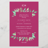 Deep Pink Greenery Leaves Budget Wedding nodigt ui (Voorkant)