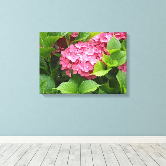 Deep Pink Hydrangea Bloom Canvas Afdruk (Insitu (Houten vloer))