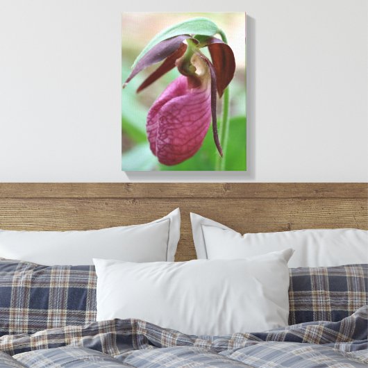 Deep Pink Lady Slipper Orchid Flower Canvas Afdruk (Insitu (Slaapkamer))