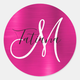 Deep Pink Ombre Folie Monogram Ronde Sticker