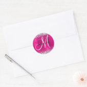 Deep Pink Ombre Folie Silver Glitter Monogram Ronde Sticker (Envelop)