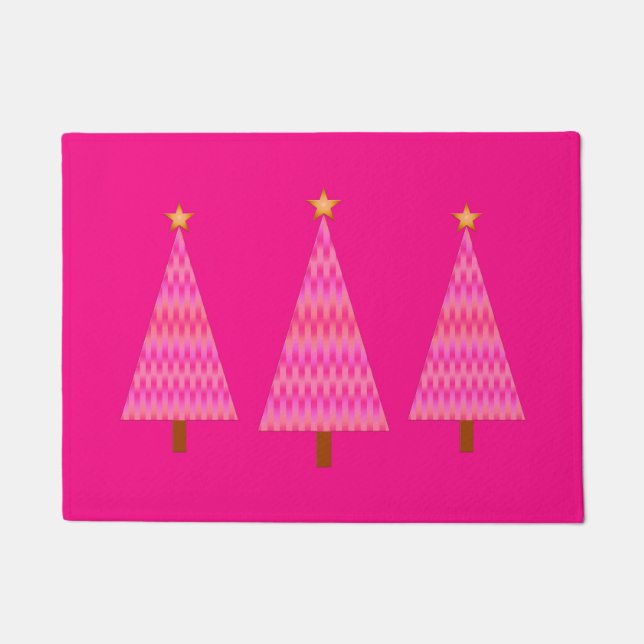 Deep Pink Ombre Retro Moderne kerstbomen Doorm Deurmat (Voorkant)