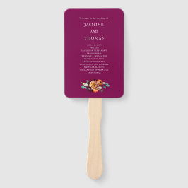 deep pink orange  Floral Wedding Ceremony Fan Handwaaier