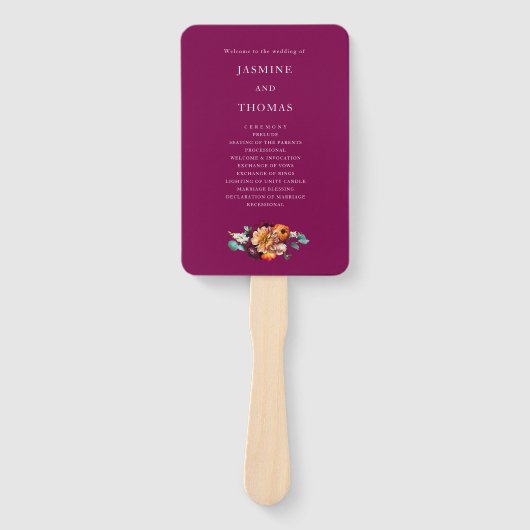 deep pink orange  Floral Wedding Ceremony Fan Handwaaier (Voorkant)