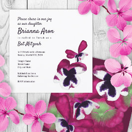 Deep Pink Pansies Bat Mitzvah Uitnodiging