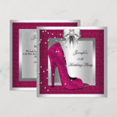 Deep Pink Silver High Hiel Shoe Birthday Party Kaart (Voorkant / Achterkant)