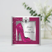 Deep Pink Silver High Hiel Shoe Birthday Party Kaart (Staand voorkant)