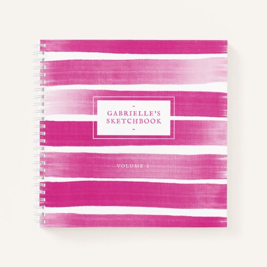 Deep Pink Sketchbook Stripes Jouw naam Journal Notitieboek (Voorkant)