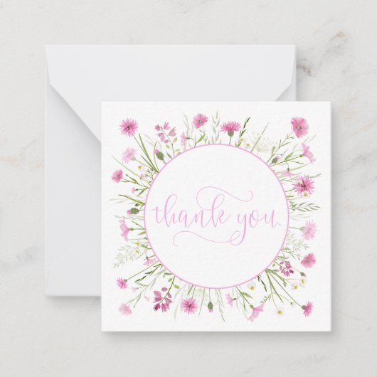 Deep Pink Wildflower Gepersonaliseerd Dank u Notitiekaartje (Voorkant)