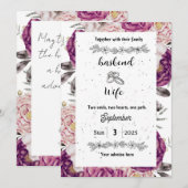 Deep Plum & Blush Watercolor Floral Wedding Invita Kaart (Voorkant / Achterkant)