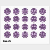 Deep Plum Bruid en Bruidegom Monogram Huwelijk Ronde Sticker (Vel)
