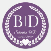 Deep Plum Bruid en Bruidegom Monogram Huwelijk Ronde Sticker (Voorkant)