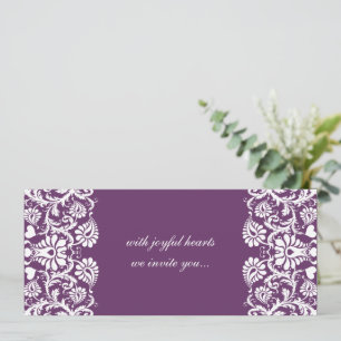 Deep Plum Damask Swirls Wedding Invitation Kaart