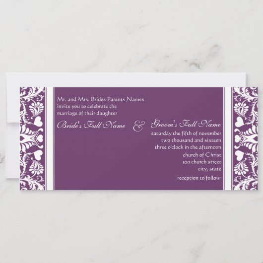 Deep Plum Damask Swirls Wedding Invitation Kaart (Achterkant)