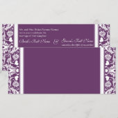 Deep Plum Damask Swirls Wedding Invitation Kaart (Voorkant / Achterkant)