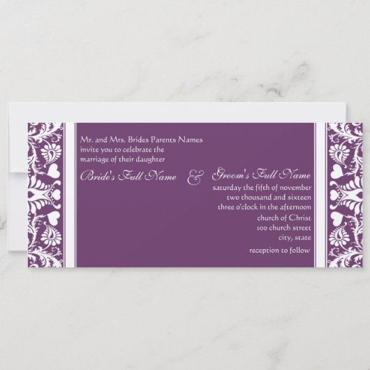 Deep Plum Damask Swirls Wedding Invitation Kaart (Achterkant)