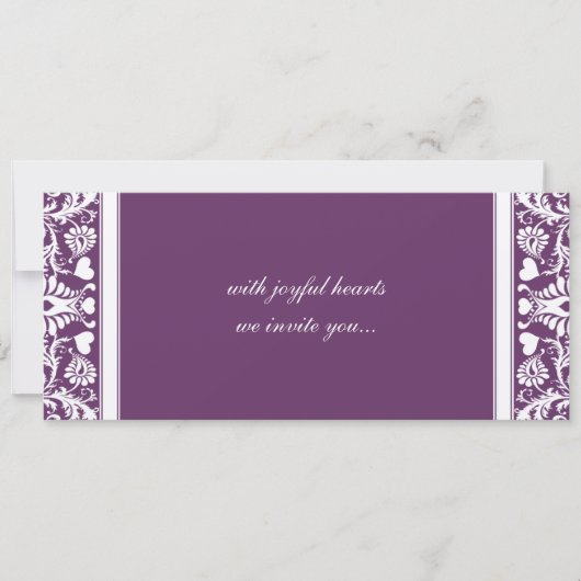 Deep Plum Damask Swirls Wedding Invitation Kaart (Voorkant)