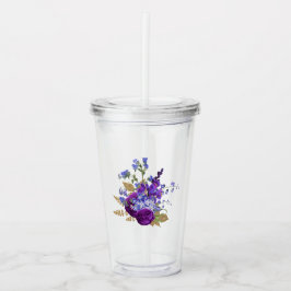 Deep Plum en Gold  Bloemen Acryl Drinkbeker