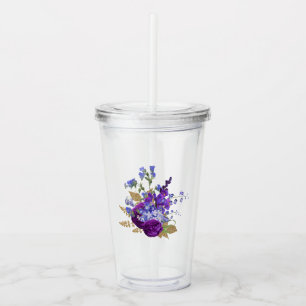 Deep Plum en Gold  Bloemen Acryl Drinkbeker