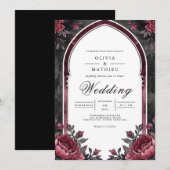 Deep Plum Floral Archway Wedding Kaart (Voorkant / Achterkant)