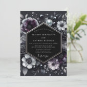 Deep Plum Floral Bloom Wedding Kaart (Staand voorkant)